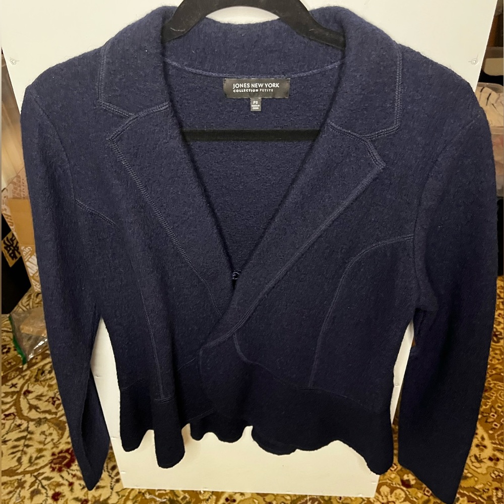 Jones Nee‎ York Petite Small navy peplum wool jacket